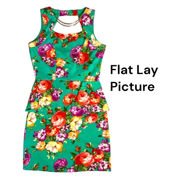Glam Doll Dress Sleeveless Back Keyhole Cutout Bodycon Pendulum Green Floral M - Picture 6 of 16